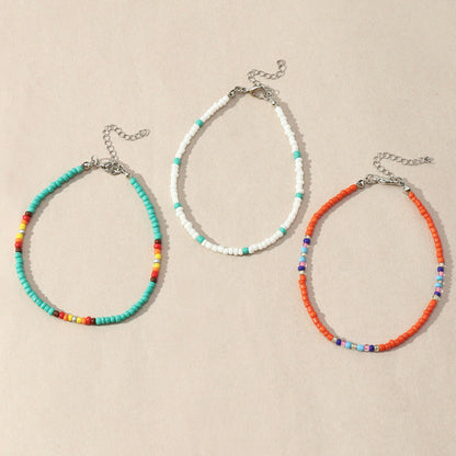 Conjunto de tobilleras con mini cuentas multicolores bohemias