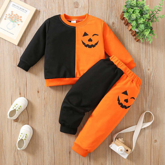 Kids Toddler Boys Pumpkin Print Cotton Sweater Trousers Set