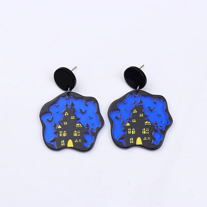 Halloween Women'S Acrylic Pumpkin Witch Cat Earrings