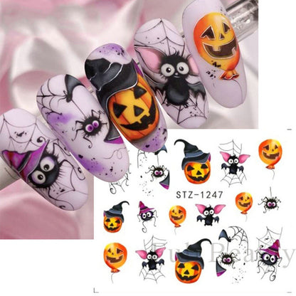 Autocollants pour ongles motif crâne et feuille d'érable pour femme, mode Halloween