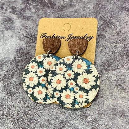 Boucles d'oreilles bohèmes rétro en bois avec coutures florales