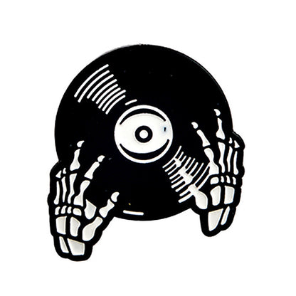 Broche en alliage motif tête de mort pour lecteur de disque rétro, mode Halloween pour femme