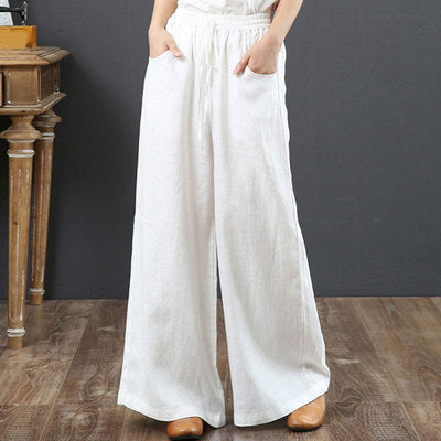 Women Fashion Casual Solid Color Cotton Linen Pants