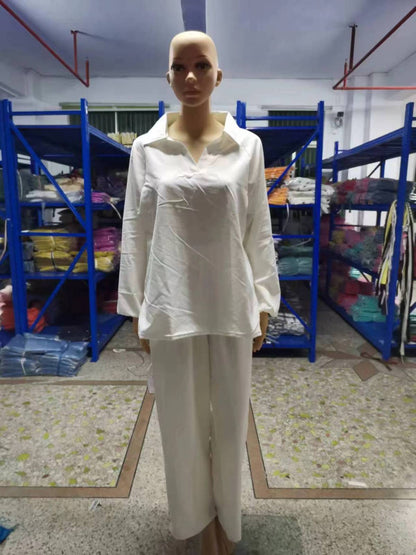 Conjunto de dos piezas con escote en V y color liso para mujer