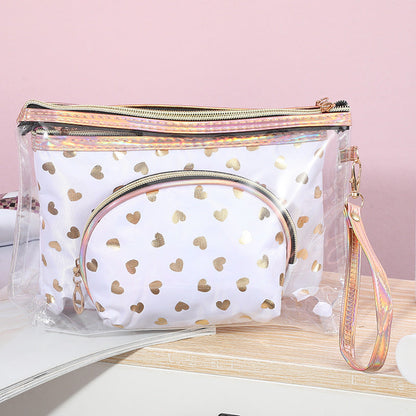 Bolsa de cosméticos de moda con estampado de corazón simple para mujer