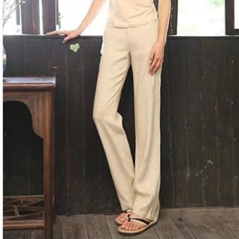 Women Fashion Casual Solid Color Cotton Linen Pants