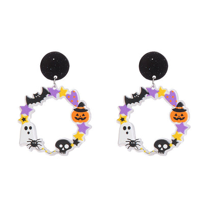 Pendientes acrílicos divertidos de calabaza y gato para Halloween para mujer