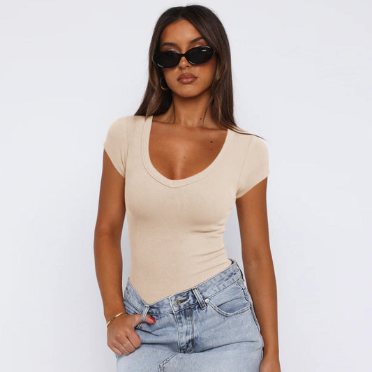 Camiseta de manga corta con hilo simple para mujer