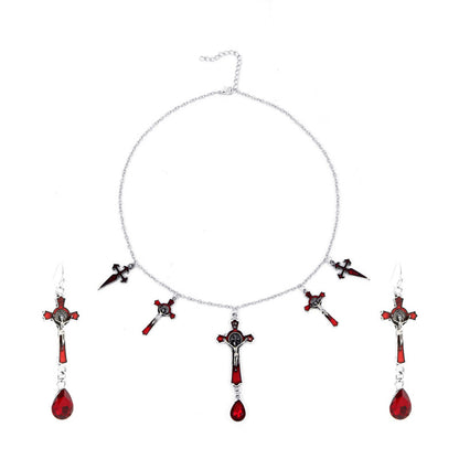 Women Gothic Halloween Bat Necklace Earrings Set
