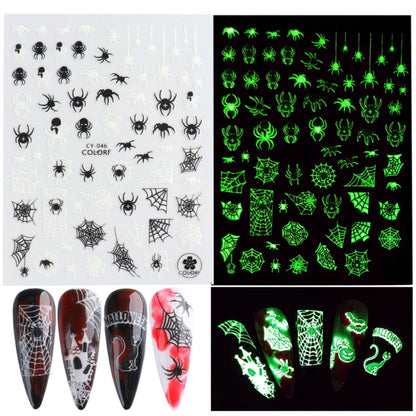 Halloween Nail Stickers Funny Skeleton Little Monster 3D Luminous