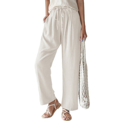 Pantalones casuales de lino y algodón para mujer