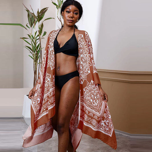Women Fashion Sexy Print Vacation Beach Bikini Cover-Up
