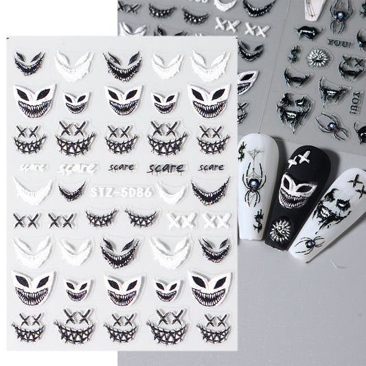 Pegatina para uñas con diseño de araña y máscara de labios de Halloween