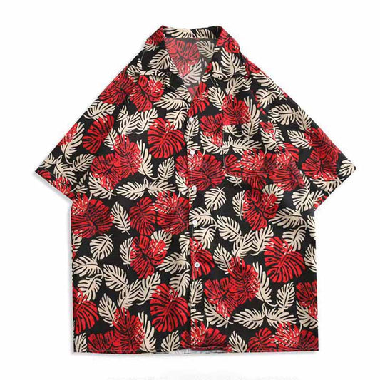 Camisa informal vintage con estampado floral hawaiano para hombre
