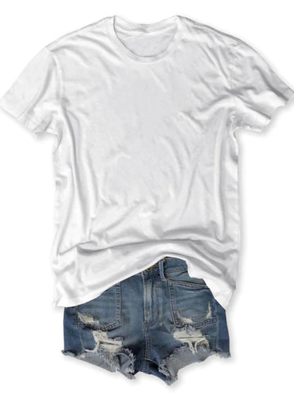 Camiseta básica sencilla de verano para mujer, color liso y en blanco