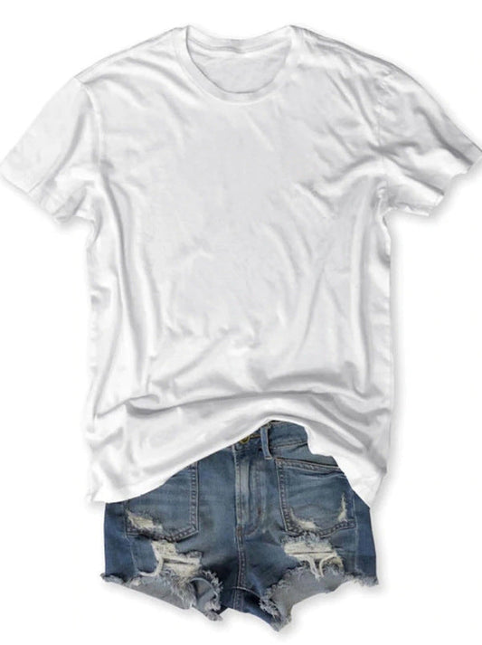 Camiseta básica sencilla de verano para mujer, color liso y en blanco