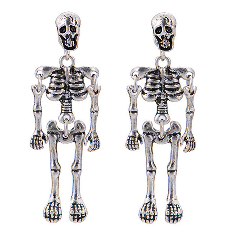 Boucles d'oreilles squelette vintage en alliage pour femme, style Halloween