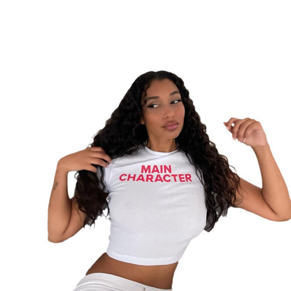 Women Simple Letter Printing Y2k White Crop T-Shirt