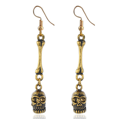 Boucles d'oreilles vintage en alliage pour femme, motif tête de mort d'Halloween
