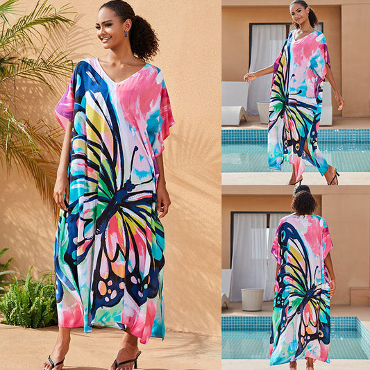 Traje de baño informal con estampado de mariposas para playa y vacaciones para mujer
