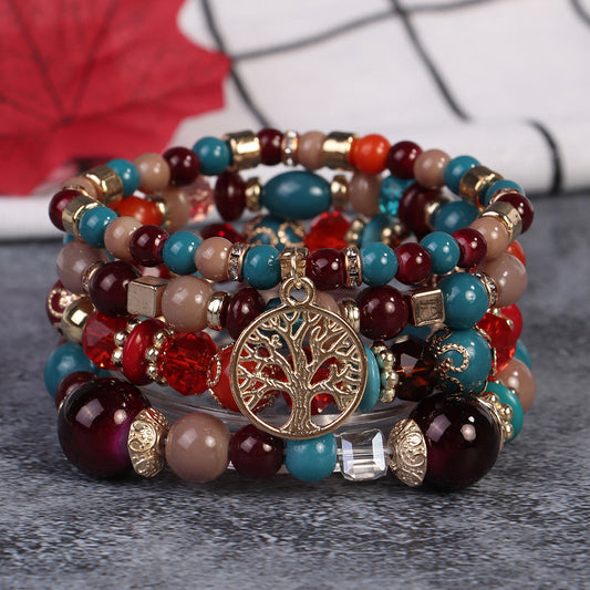 Conjunto de pulseras de cuentas multicapa estilo retro bohemio