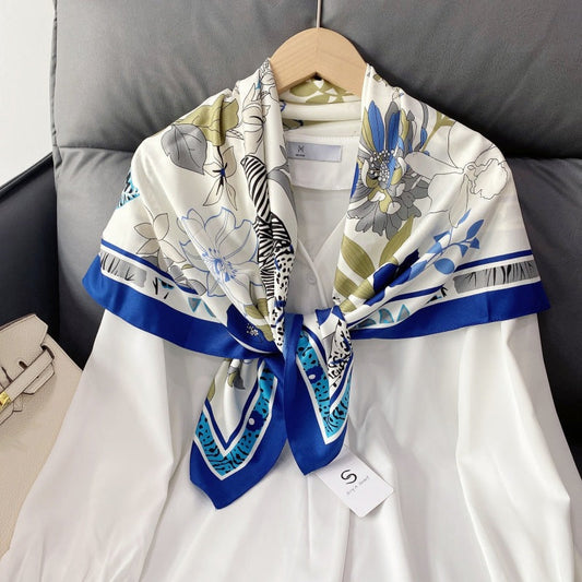 Bufanda de seda con estampado geométrico y floral de verano para mujer