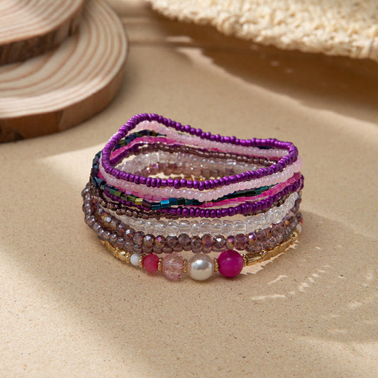 Conjunto de pulseras elásticas de cuentas de arroz multicolor bohemias