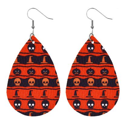 Halloween Women'S Leather Spider Pumpkin Earrings