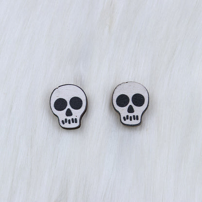 Halloween Women Fashion Wood Print Skull Earrings