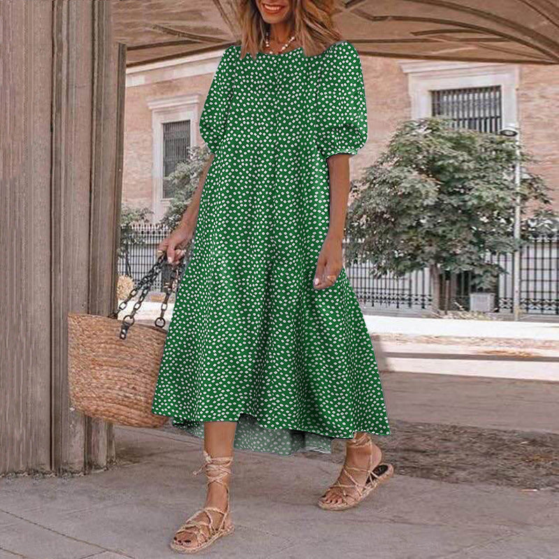 Summer Women Casual Bohemian Short Sleeve Polka Dot Dress
