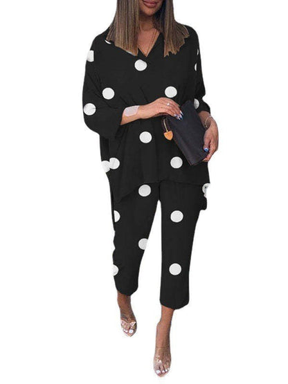 Plus Size Women Cotton Linen Print Two Pieces Set