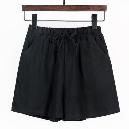 Women Linen Cotton Sports Casual Wide Leg Shorts
