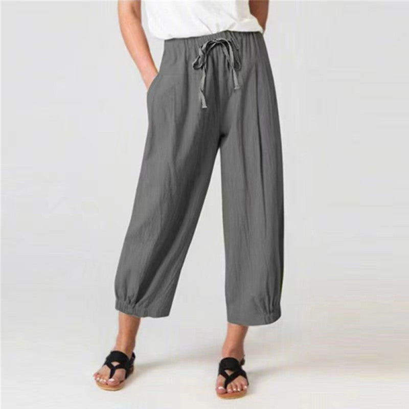 Women'S Fashion Casual Cotton Linen Cropped Pants