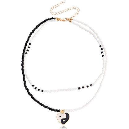 Bohemian Multicolor Rice Beads Heart Necklace