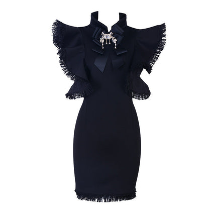 Women Banquet Evening Dress Short Lace Mesh Princess Black Party Cocktail Dress