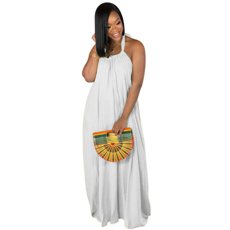 Women's Fashion Boho Halter Neck Sleeveless Loose Maxi Dress