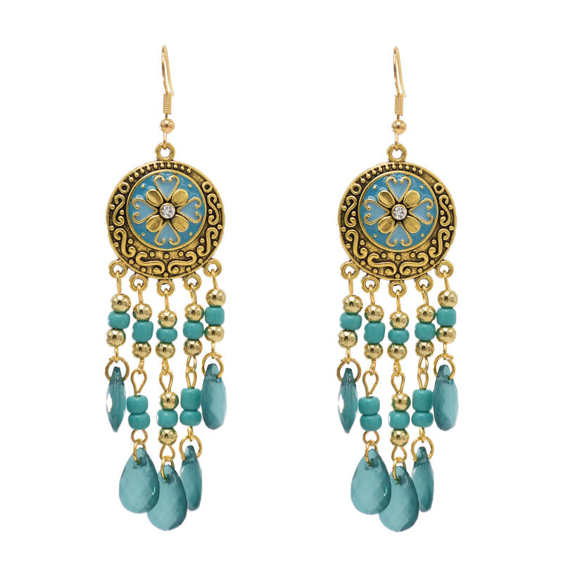Pendientes con borlas y cuentas multicolores de flores bohemias