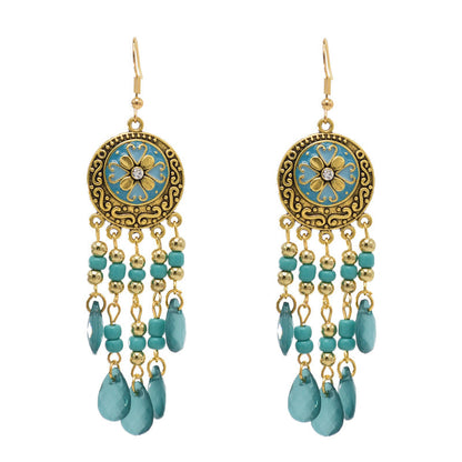 Pendientes con borlas y cuentas multicolores de flores bohemias