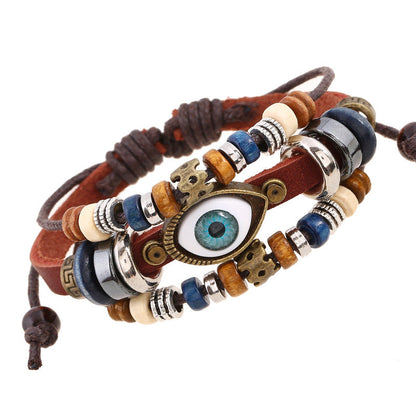 Bohemian Luck Eye 3-Layer PU Leather Bracelet