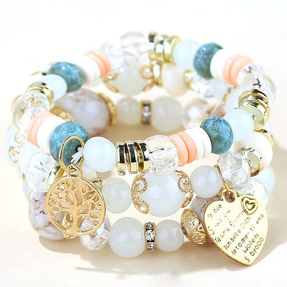 Conjunto de pulseras de cuentas con dijes de árbol y corazón bohemio