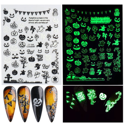 Halloween Nail Stickers Funny Skeleton Little Monster 3D Luminous