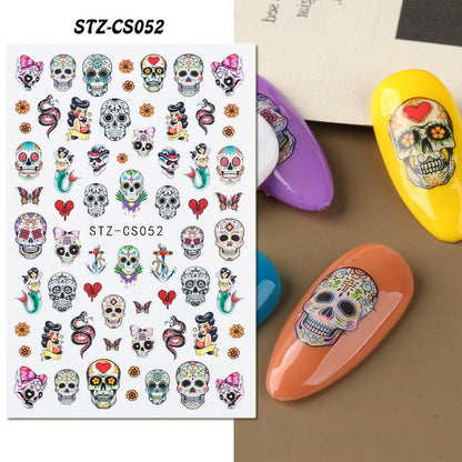 Halloween Skull Autumn Maple Leaf Pumpkin Ghost Nail Stickers