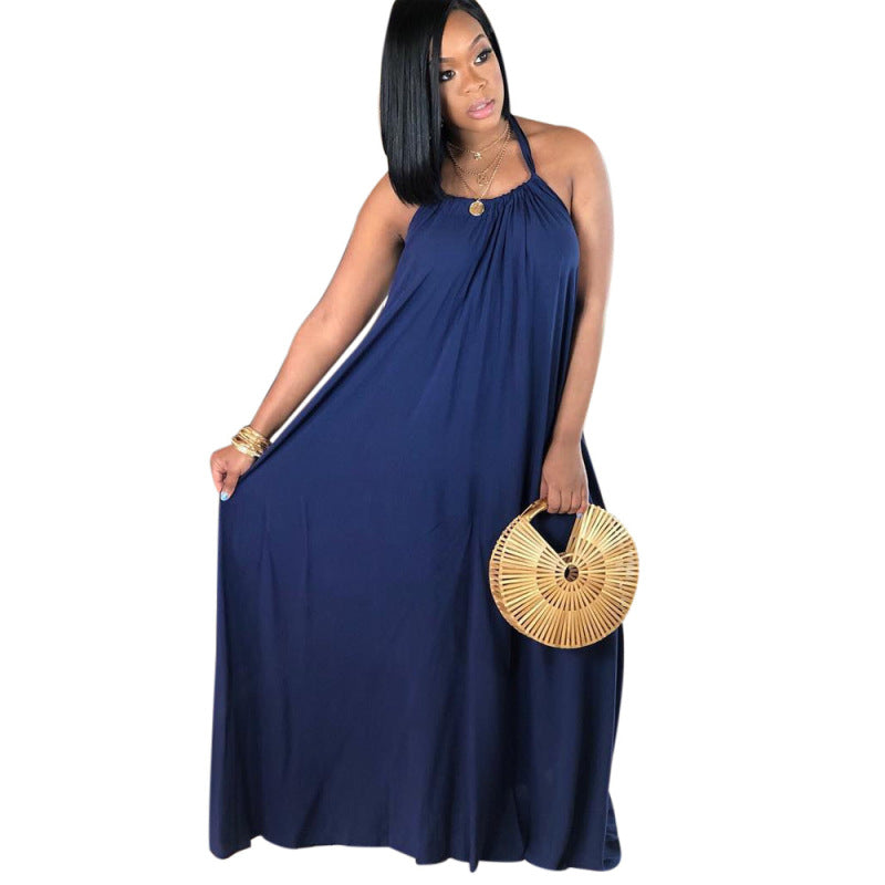 Women's Fashion Boho Halter Neck Sleeveless Loose Maxi Dress
