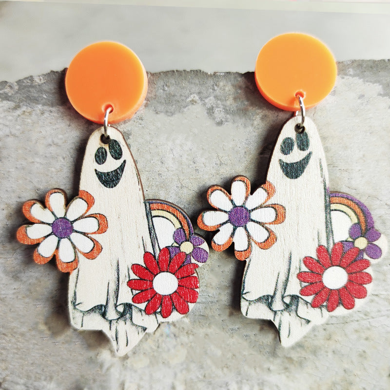 Halloween Women Funny Pumpkin Ghost Spider Earrings