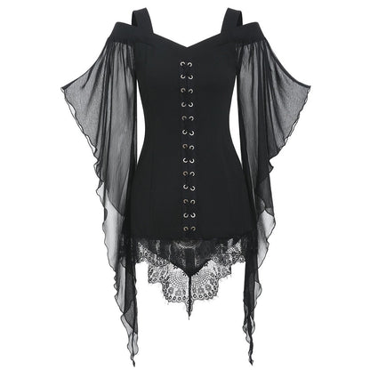 Robe gothique à manches trapèze en mousseline unie pour femme