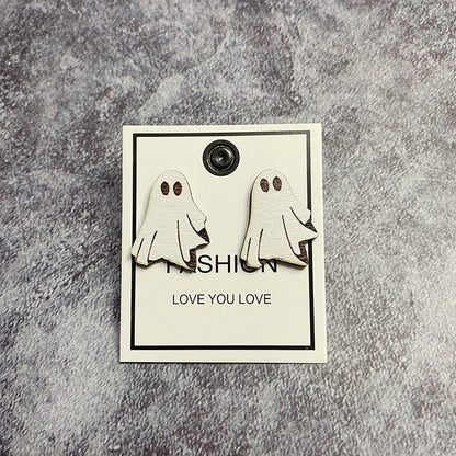 Halloween Women Horror Evil Ghost Black Cat Pumpkin Wooden Earrings