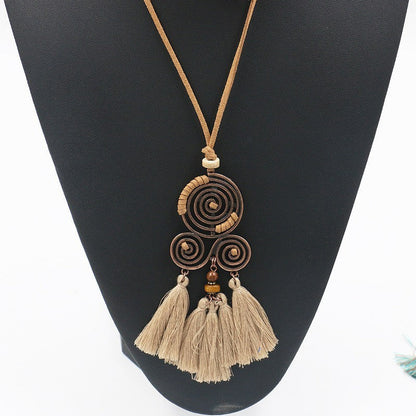 Collar con colgante de borla y cuentas bohemias vintage a la moda para mujer