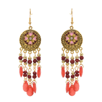 Pendientes con borlas y cuentas multicolores de flores bohemias