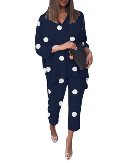 Plus Size Women Cotton Linen Print Two Pieces Set