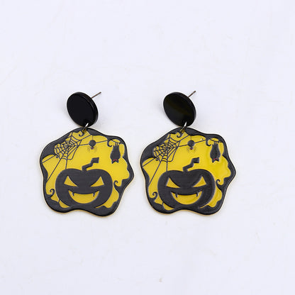 Halloween Women'S Acrylic Pumpkin Witch Cat Earrings